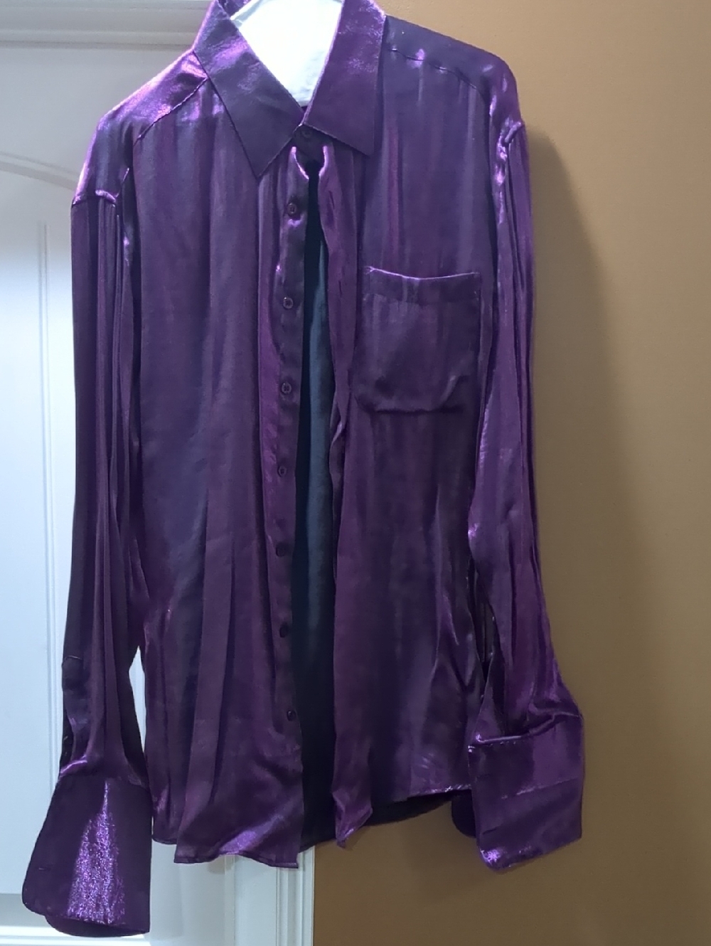Satin Long-Sleeve Dress Shirt in Deep Purple